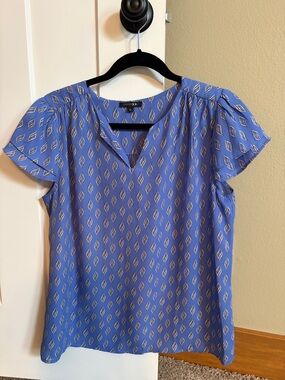 Papermoon Blue Geometric Flutter-Sleeve Blouse